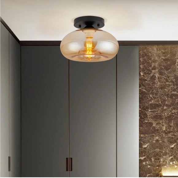 Mid-Century Modern Amber Flush Mount Ceiling Light - Picture 5 of 11